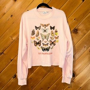 Public Library “Le Papillon” butterfly cropped crewneck sweatshirt